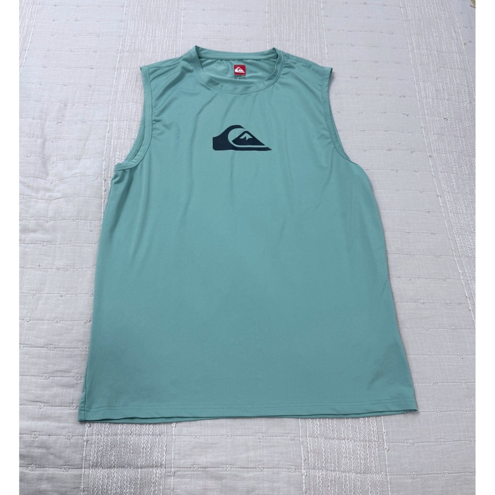 Quiksilver Sleeveless Rash Guard Mens M Green Surf Swim Shirt Logo Tank
